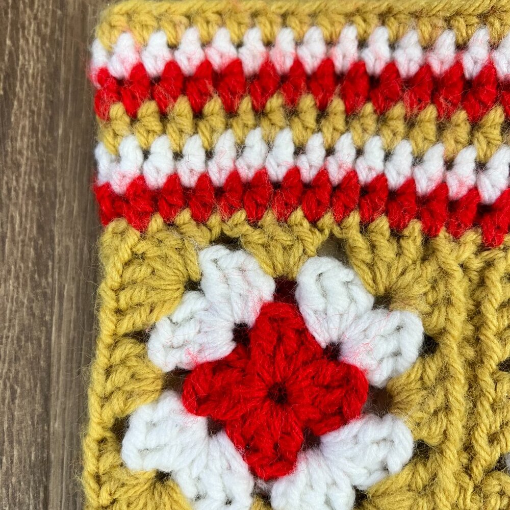 Vintage Boho Handmade Crochet Granny Square Stocking 70s - Picture 6 of 8